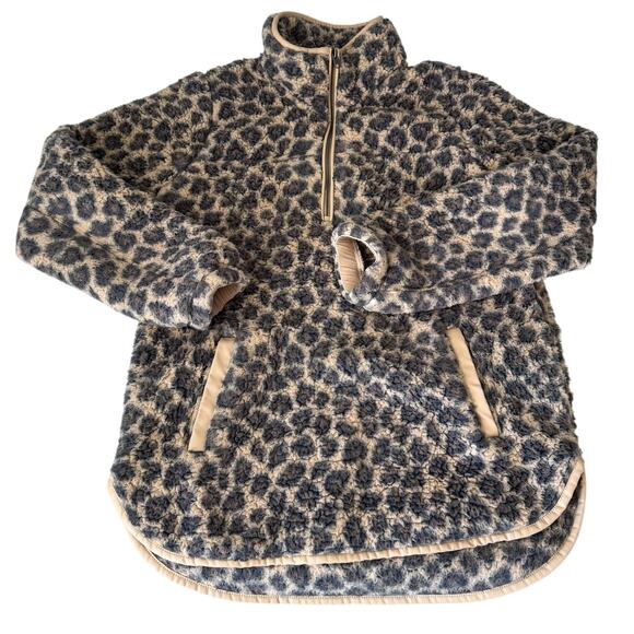 Abercrombie & Fitch Women's Leopard Print Quarter-Zip Fleece Medium - Picture 1 of 6